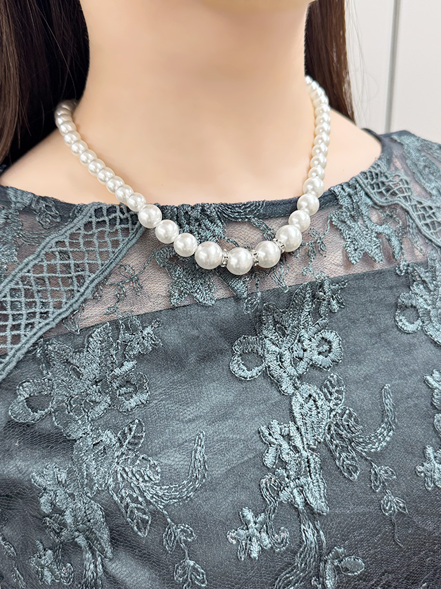 パール×シルバーリングビジュネックレスプレスレットピアスセットのイメージ画像2