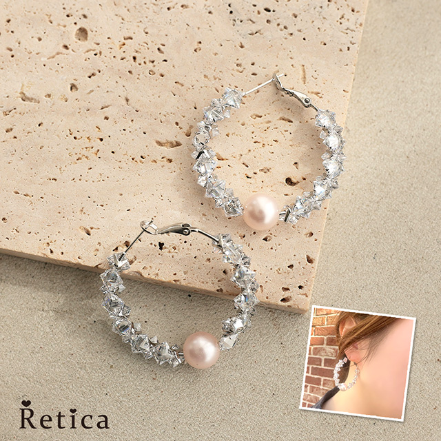 クリスタルパールフープピアスのメイン画像