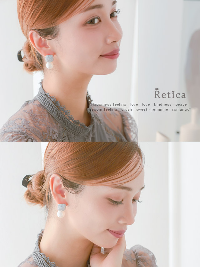 大粒パール×ビジュースクエアモチーフピアスのイメージ画像2