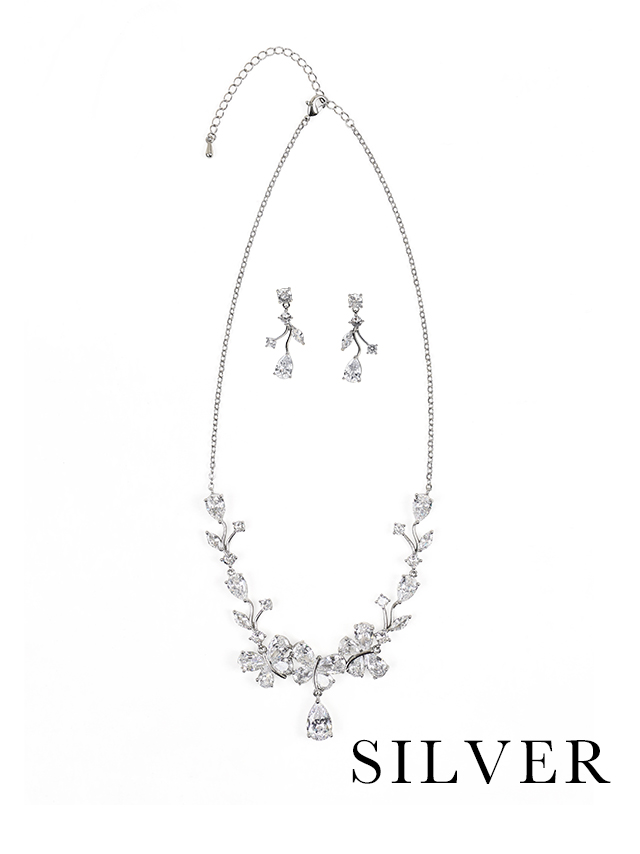 リーフ型ビジューネックレス×ピアス2点セットのカラーバリエーション画像1
