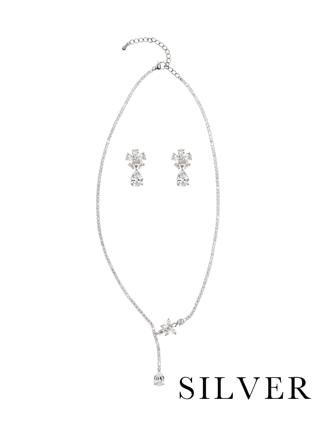 花モチーフドロップビジューYラインネックレス×ピアス2点セットのカラーバリエーション画像1