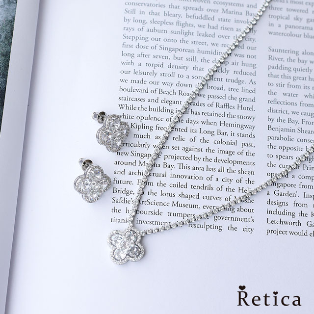 フラワーモチーフビジューネックレス×ピアス アクセサリー2setのメイン画像