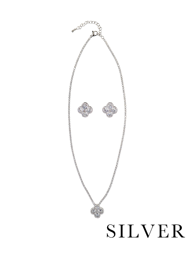 フラワーモチーフビジューネックレス×ピアス アクセサリー2setのディティール画像1