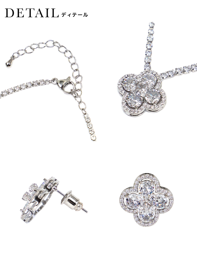 フラワーモチーフビジューネックレス×ピアス アクセサリー2setのカラーバリエーション画像1