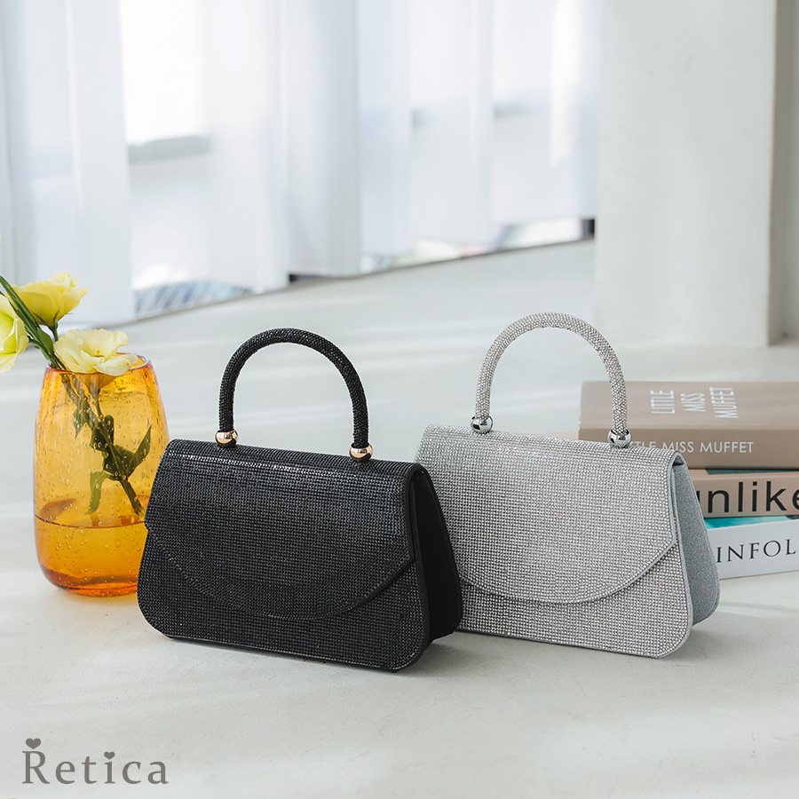 チェーンショルダー付き2Wayラインストーンハンドミニバッグ(シルバー