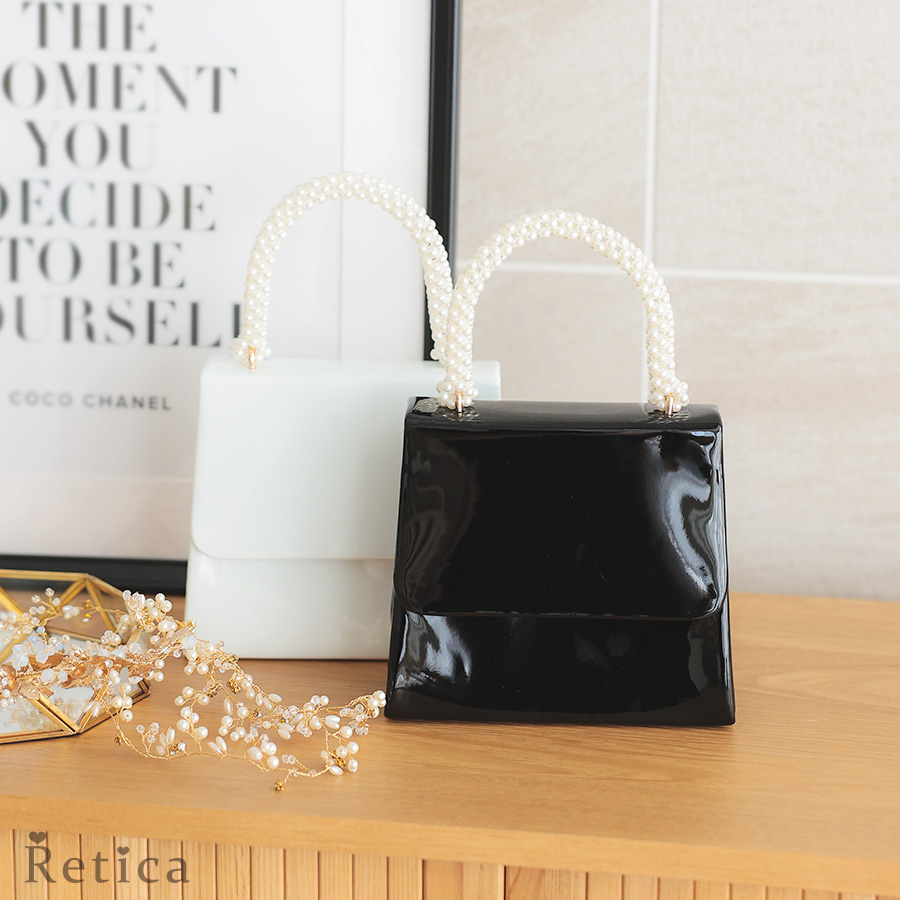 ショルダーチェーン付きパールハンドルエナメル2Wayバッグのメイン画像