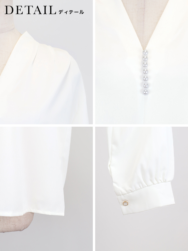 襟なしパール付きブラウスの商品詳細1