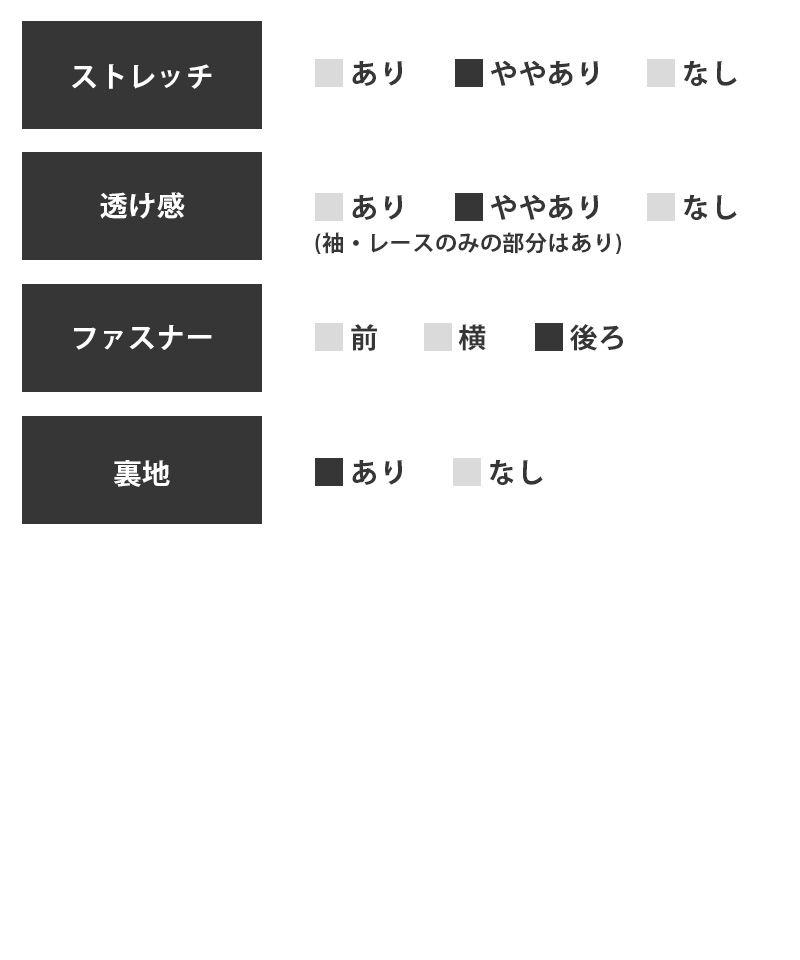 チュールレーストップスウエスト切替シフォンワイドパンツパーティードレスのスペック表