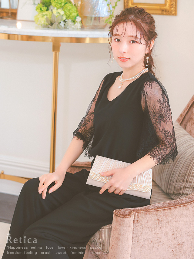 ワイドパンツウエストゴムワンカラープチプラパーティードレスのイメージ画像1