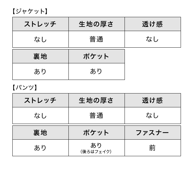 Vカラーペプラムジャケット×テーパードパンツセットアップセレモニースーツのサイズ表