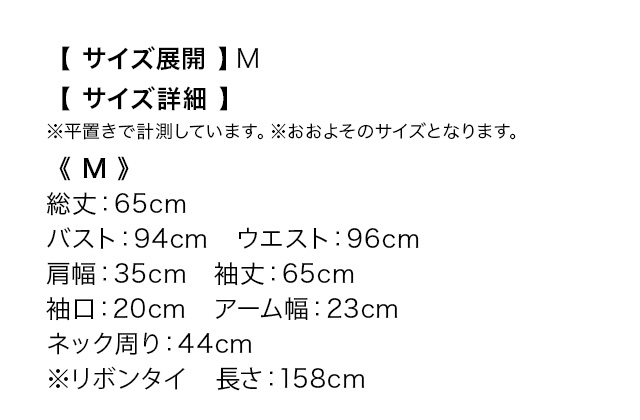 リボンタイ付き長袖シフォンフォーマルブラウスのスペック表