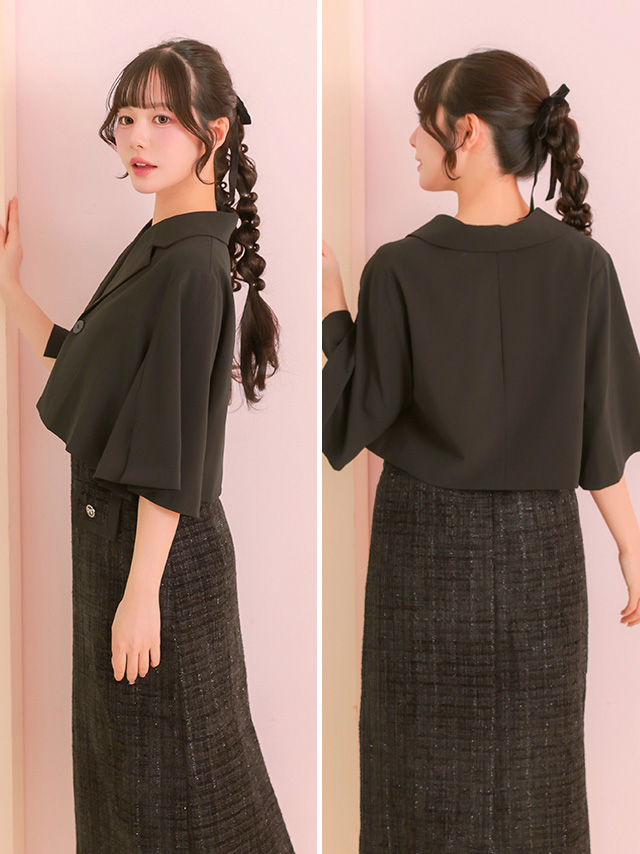 ブローチ付きワンボタンボレロのサイドバック画像