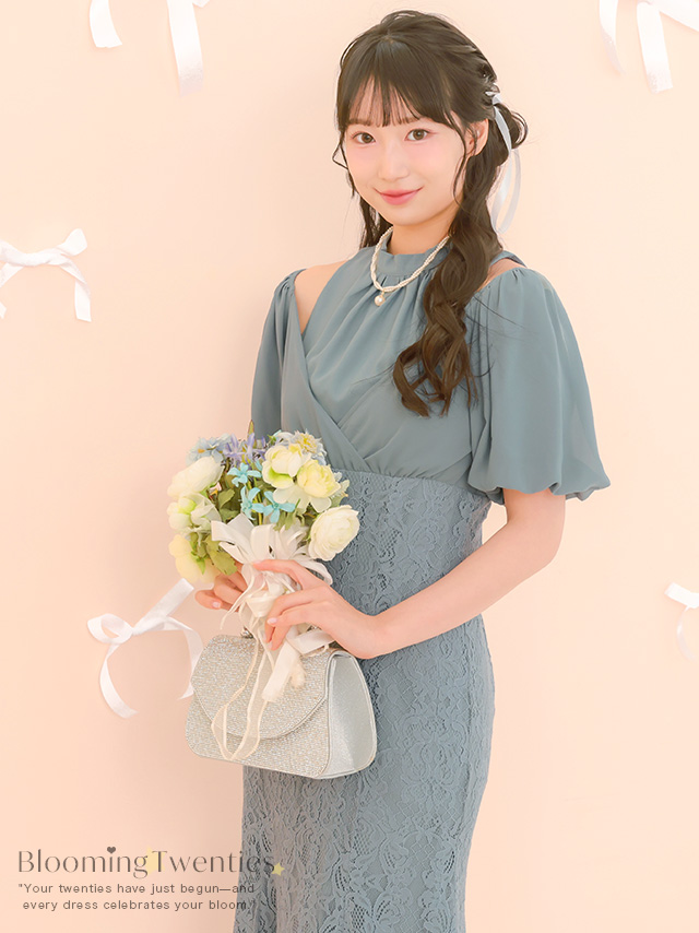 カシュクールデザインハイウエスト切り替えパーティードレスのイメージ画像1