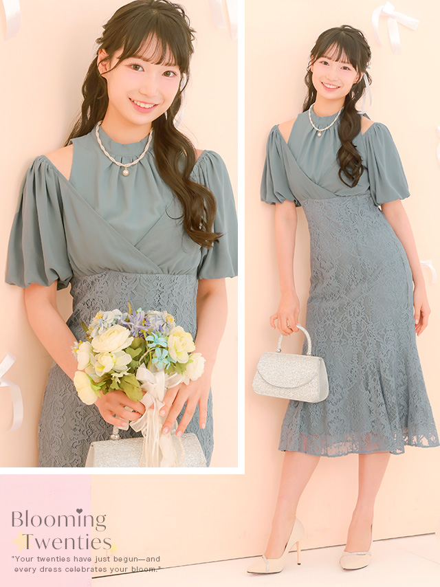 カシュクールデザインハイウエスト切り替えパーティードレスのイメージ画像2