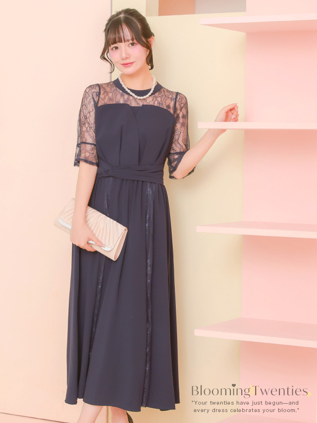 ビスチェ風トップスデザインレースMIXスカートパーティードレスのイメージ画像3