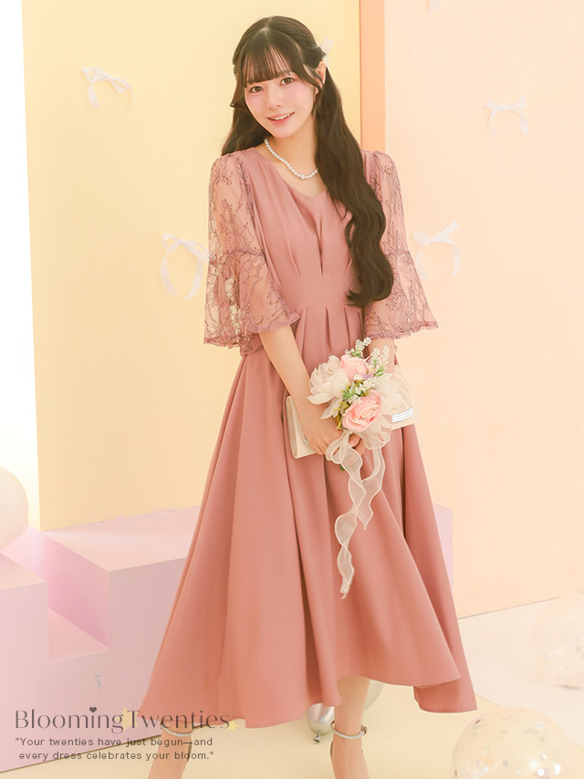 カシュクールデザインハイウエスト切り替えパーティードレスのイメージ画像1