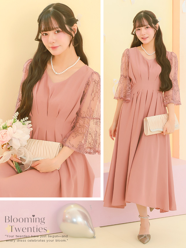 カシュクールデザインハイウエスト切り替えパーティードレスのイメージ画像2