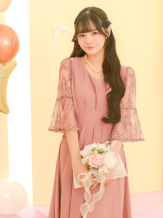 カシュクールデザインハイウエスト切り替えパーティードレスのイメージ画像3