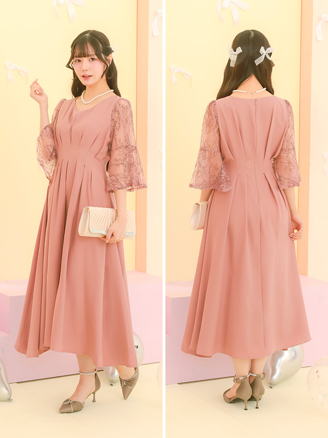 カシュクールデザインハイウエスト切り替えパーティードレスのサイドバック画像