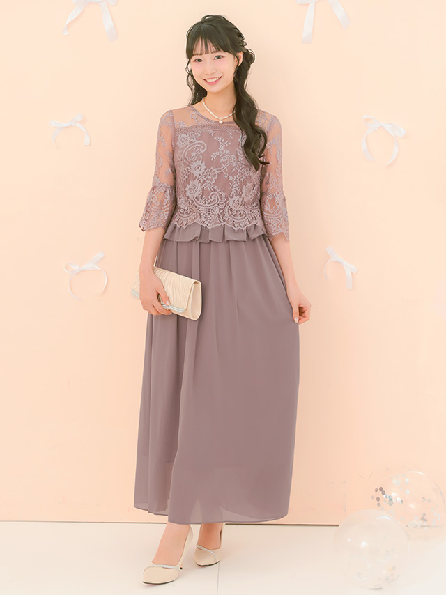 カシュクールデザインハイウエスト切り替えパーティードレスのフロント画像