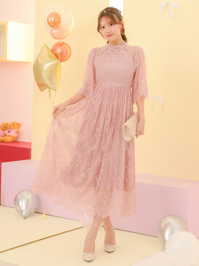 カシュクールデザインハイウエスト切り替えパーティードレスのフロント画像