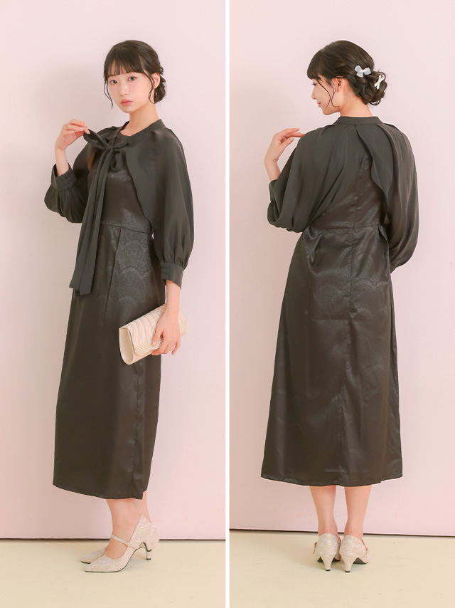 ビッグリボンボレロ×ワンピースパーティードレスのサイドバッグ全身