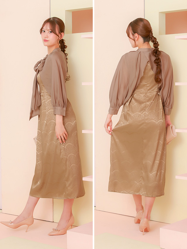 レース模様セパレートタイプパーティードレスのサイドバッグ全身