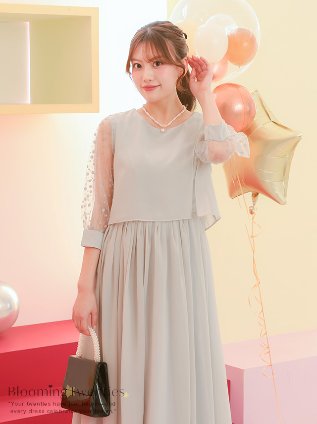 カシュクールデザインハイウエスト切り替えパーティードレスのイメージ画像1