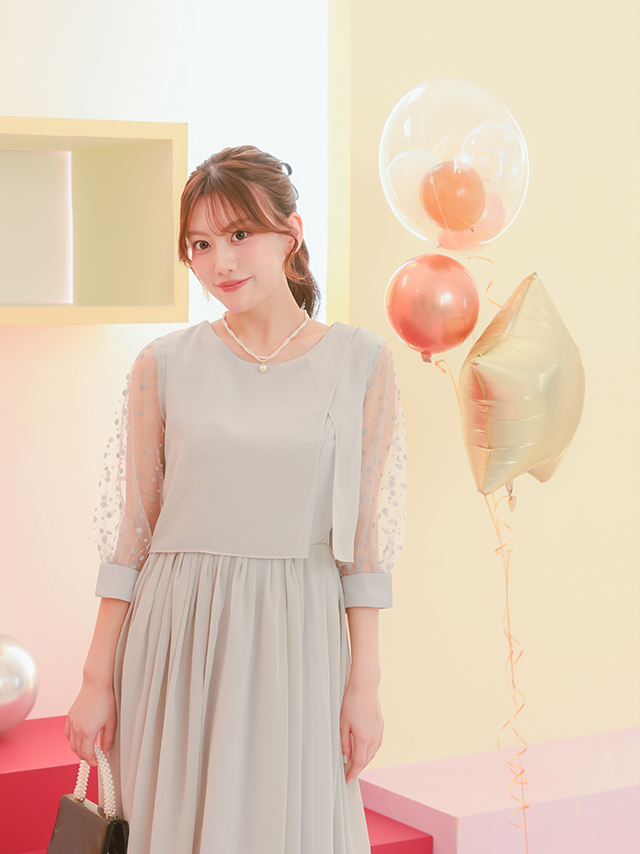 カシュクールデザインハイウエスト切り替えパーティードレスのイメージ画像3