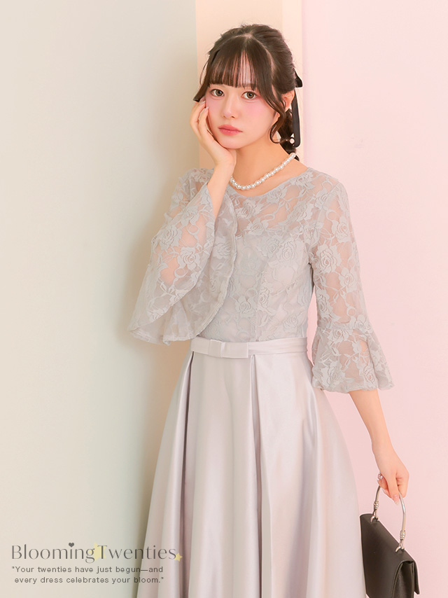 カシュクールデザインハイウエスト切り替えパーティードレスのイメージ画像1