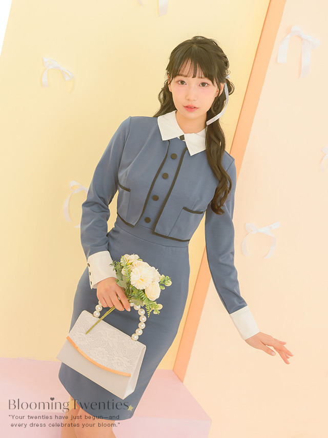 配色襟クラシカルIラインワンピースのイメージ画像1