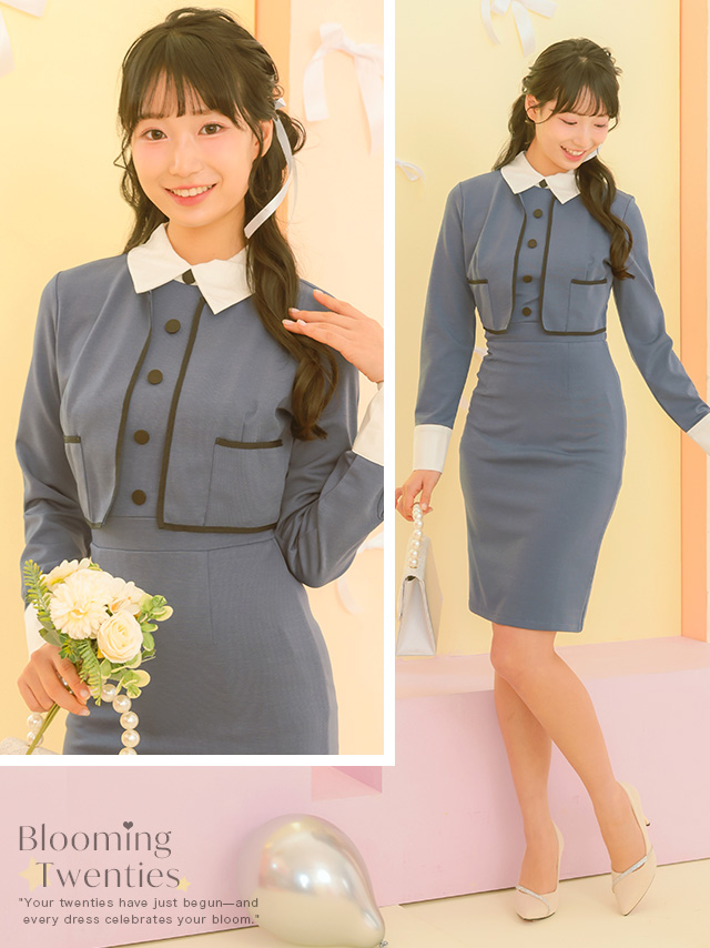 配色襟クラシカルIラインワンピースのイメージ画像2