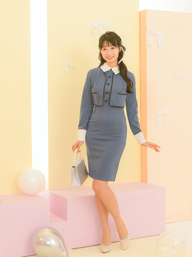 配色襟クラシカルIラインワンピースのイメージ画像3