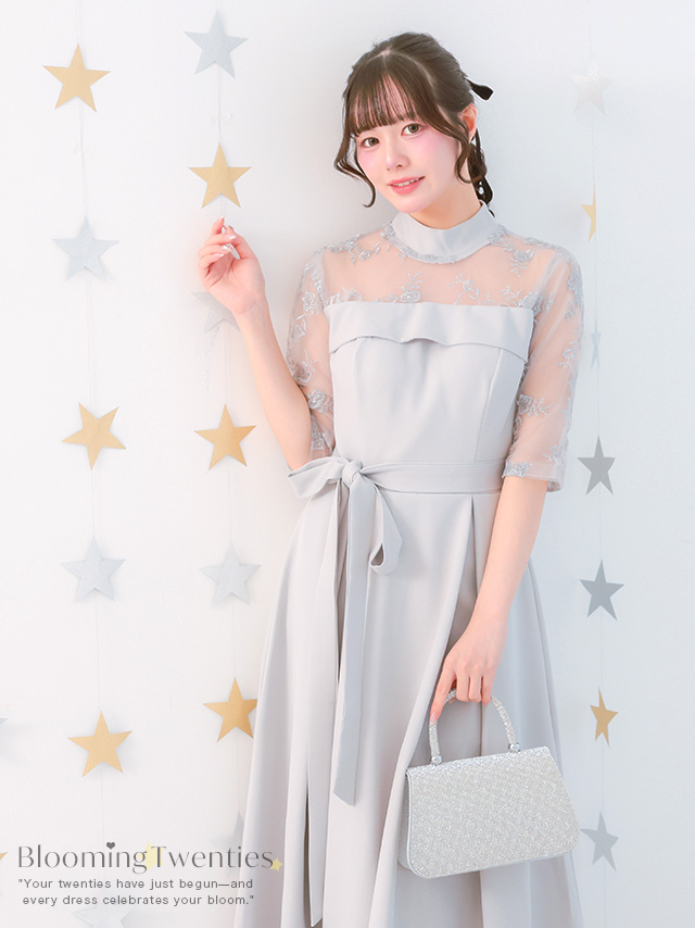 カシュクールデザインハイウエスト切り替えパーティードレスのイメージ画像1