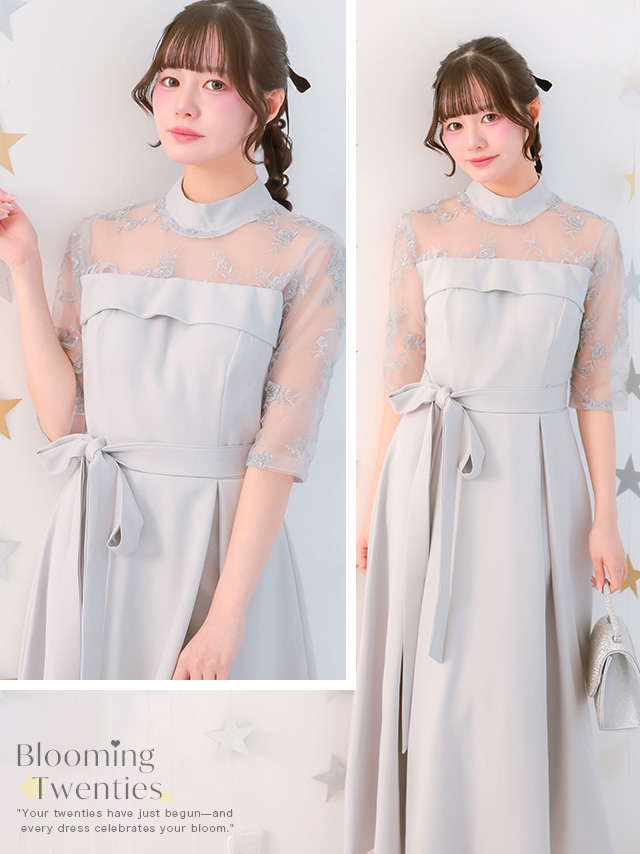 カシュクールデザインハイウエスト切り替えパーティードレスのイメージ画像2