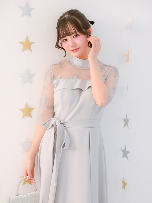 カシュクールデザインハイウエスト切り替えパーティードレスのイメージ画像3