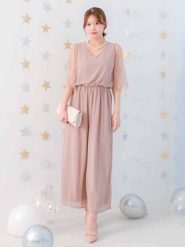 カシュクールデザインハイウエスト切り替えパーティードレスのフロント画像