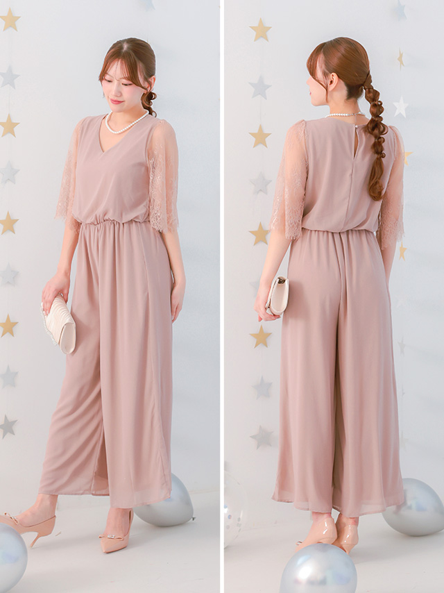 カシュクールデザインハイウエスト切り替えパーティードレスのサイドバック画像