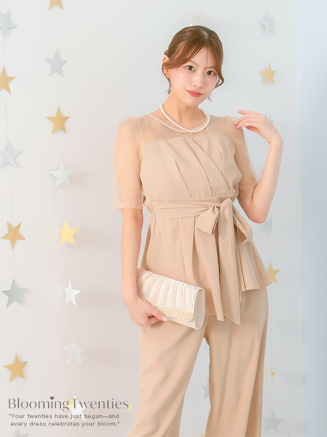 カシュクールデザインハイウエスト切り替えパーティードレスのイメージ画像1