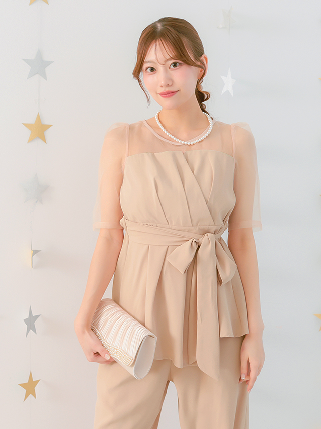 カシュクールデザインハイウエスト切り替えパーティードレスのイメージ画像3