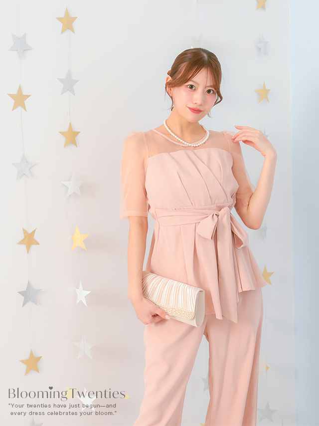 カシュクールデザインハイウエスト切り替えパーティードレスのイメージ画像1