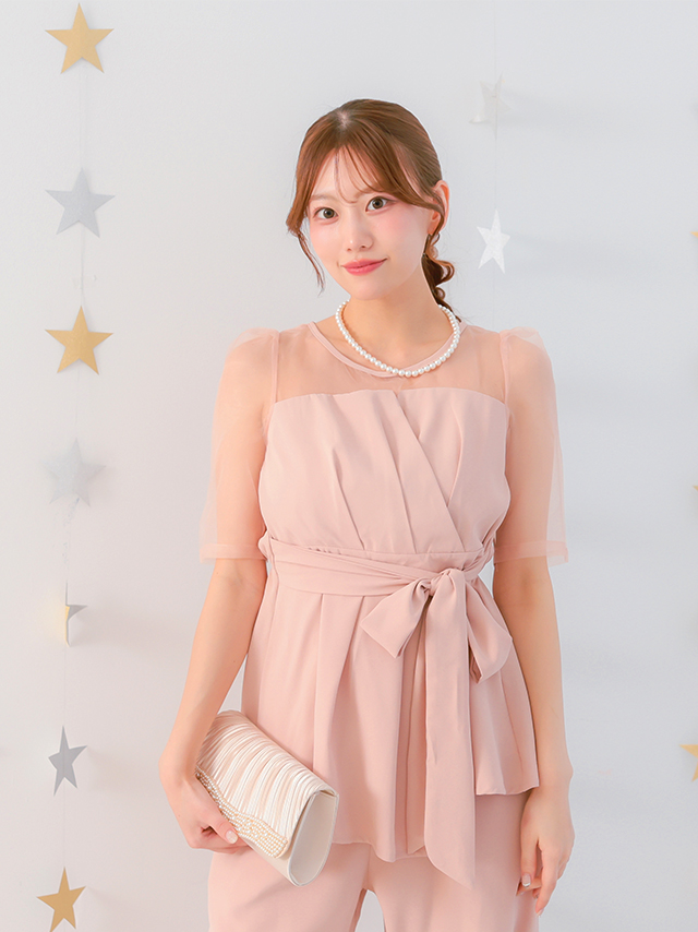 カシュクールデザインハイウエスト切り替えパーティードレスのイメージ画像3