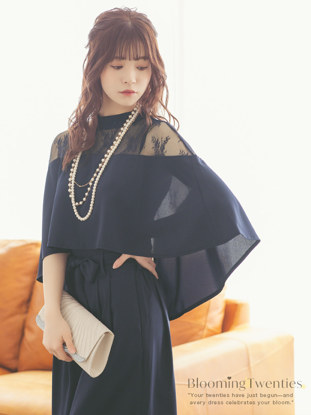 レースケープトップスワイドパンツパーティードレスのイメージ画像1