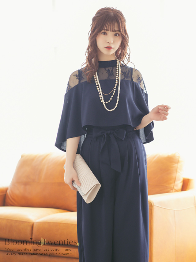 レースケープトップスワイドパンツパーティードレスのイメージ画像3