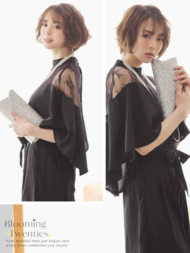 カシュクールデザインハイウエスト切り替えパーティードレスのイメージ画像2