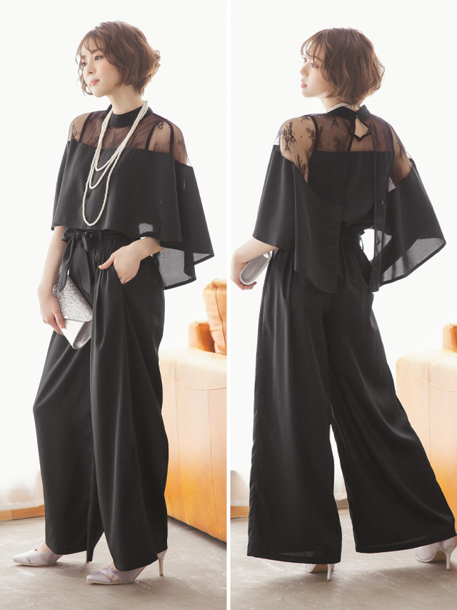 カシュクールデザインハイウエスト切り替えパーティードレスのサイドバック画像