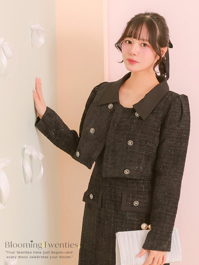 ラメ入りツイードショート丈ジャケットスーツのイメージ画像1