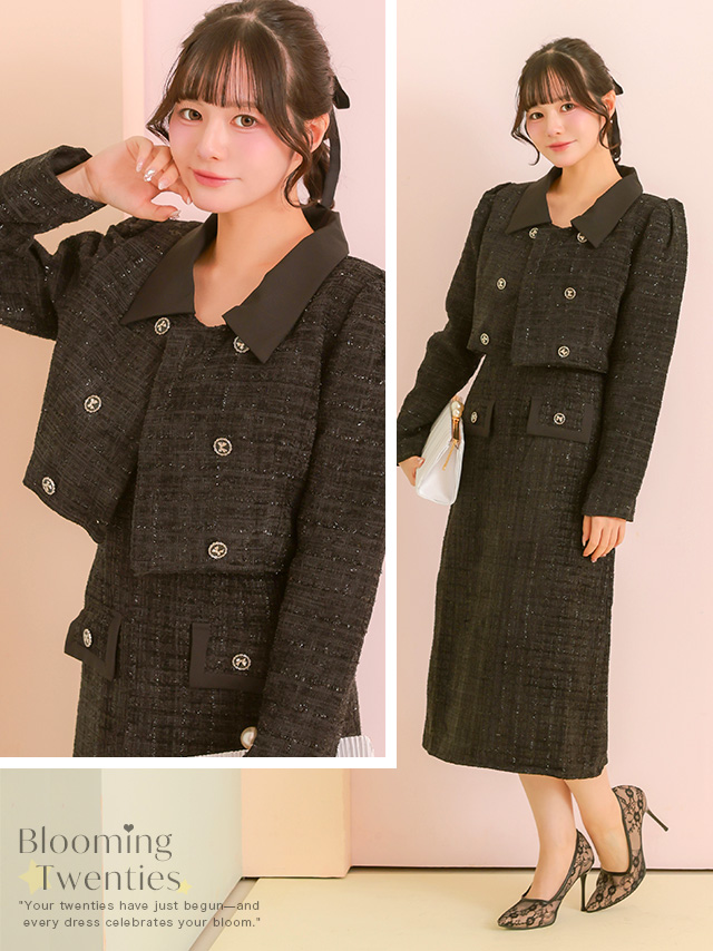 ラメ入りツイードショート丈ジャケットスーツのイメージ画像2
