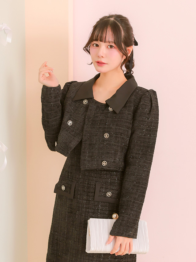 ラメ入りツイードショート丈ジャケットスーツのイメージ画像3