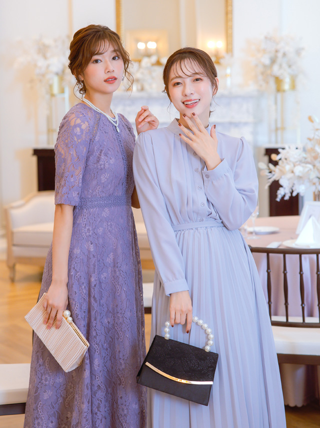 長袖プリーツスカートロング丈ワンピースドレスのイメージ画像3
